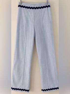 bella bliss Light Blue Pants with Navy Ric Rac Waist Trim